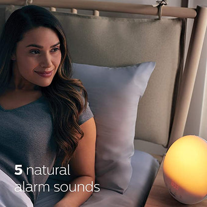 Philips SmartSleep Wake-up Light, Colored Sunrise and Sunset Simulation, 5 Natural Sounds, FM Radio & Reading Lamp, Tap Snooze, HF3520/60