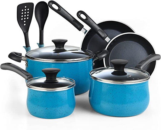 Cook N Home Nonstick Cookware Belly Shape 10-Piece, Turquoise