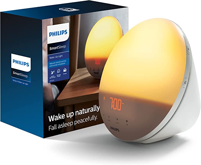 Philips SmartSleep Wake-up Light, Colored Sunrise and Sunset Simulation, 5 Natural Sounds, FM Radio & Reading Lamp, Tap Snooze, HF3520/60