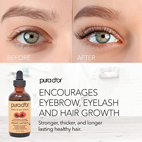 PURA D’OR Organic Castor Oil (4oz + 2 BONUS Pre-Filled Eyelash & Eyebrow Brushes) 100% Pure, Cold Pressed, Hexane Free Growth Serum For Fuller, Thicker Lashes & Brows, Moisturizes & Cleanses Skin14.99