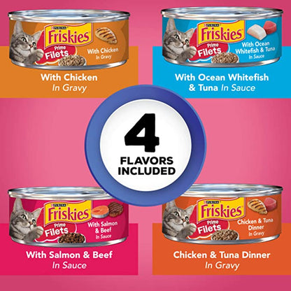 Purina Friskies Wet Cat Food Variety Pack, Surfin’ & Turfin’ Prime Filets Favorites – 5.5 oz. – 40 Cans (Pack of 1)