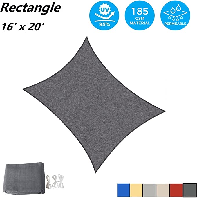 AsterOutdoor Sun Shade Sail Rectangle 16′ x 20′ UV Block Canopy for Patio Backyard Lawn Garden Outdoor Activities, Graphite