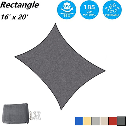 AsterOutdoor Sun Shade Sail Rectangle 16′ x 20′ UV Block Canopy for Patio Backyard Lawn Garden Outdoor Activities, Graphite