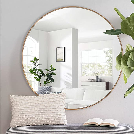 NeuType 36 inch Round Mirror Circle Mirrors for Wall, Gold Bathroom Mirror for Wall Round Mirrors for Bathroom Vanity, Wall Mounted Deep Set Aluminum Alloy Frame for Bathroom, Living Room, Bedroom