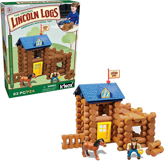 LINCOLN LOGS-Horseshoe Hill Station-83 Pieces-Real Wood Logs – Ages 3+ – Best Retro Building Gift Set for Boys/Girls – Creative Construction Engineering – Top Blocks Game Kit – Preschool Education Toy