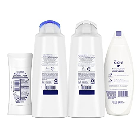 Dove Hair and Skin Care Regimen Pack For Soft Skin and Clean Hair Deep Moisture Includes 2 Hair and 2 Skin Care Products