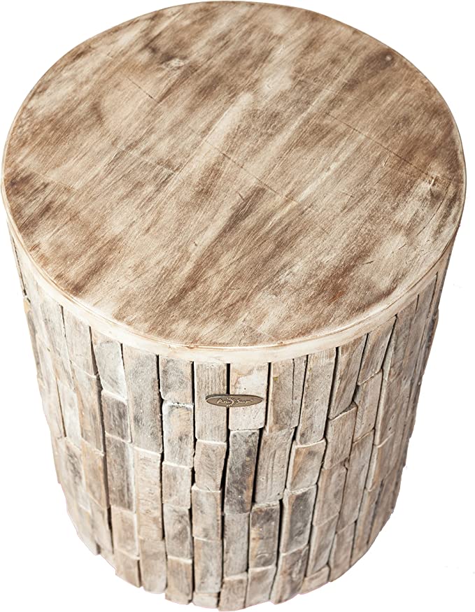 Patio Sense 62420 Elyse Round Rustic Garden Stool Wood Outdoor Seating & End Table Portable Adaptable Outdoor Furniture – Seasoned Patina Finish129.99