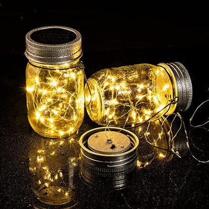 Solpex Solar Mason Jar Lights 30 LEDs, 6 Pack Fairy Hanging Solar Outdoor String Lights with Jars and Hangers, Waterproof Decorative Fairy Solar Lantern Lights for Garden Balcony Patio- Warm White