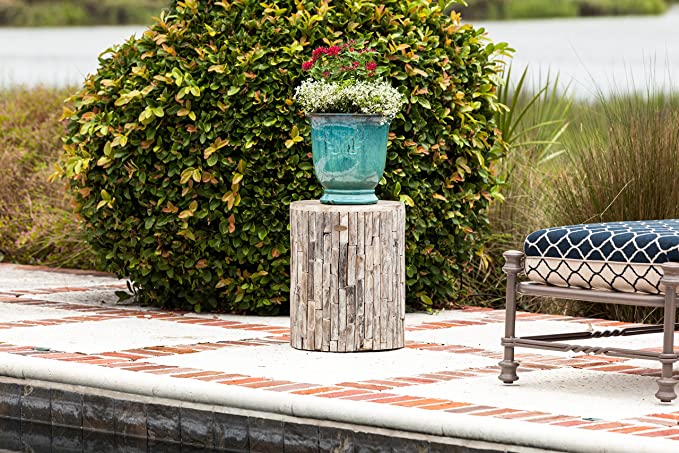 Patio Sense 62420 Elyse Round Rustic Garden Stool Wood Outdoor Seating & End Table Portable Adaptable Outdoor Furniture – Seasoned Patina Finish129.99